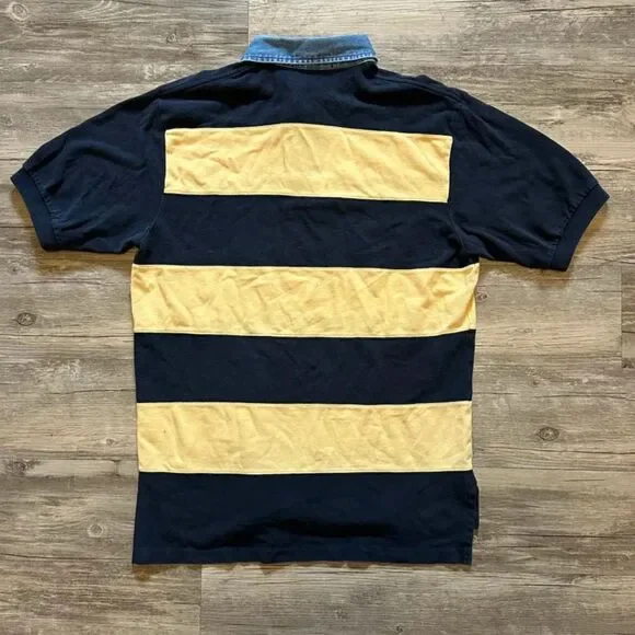 Vintage Polo Ralph Lauren Denim Collar Striped Rugby Polo Shirt Size Large - Picture 4 of 5